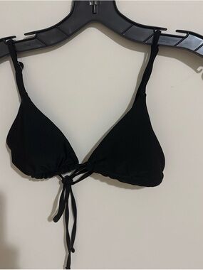 Adjustable Black Triangle Tie-Front Bikini Top